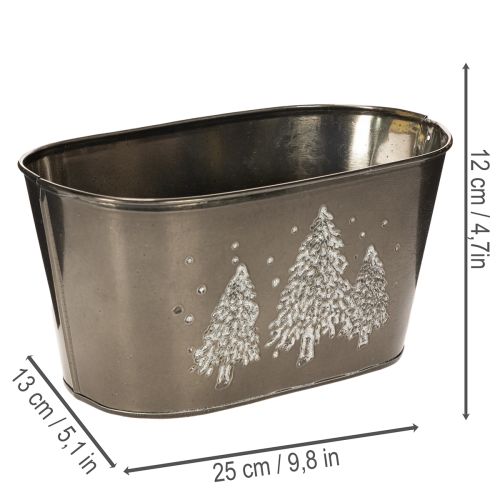 Übertopf oval Zink mit geprägten Tannenbäumen 25x13x12cm silber | Floristik21.de