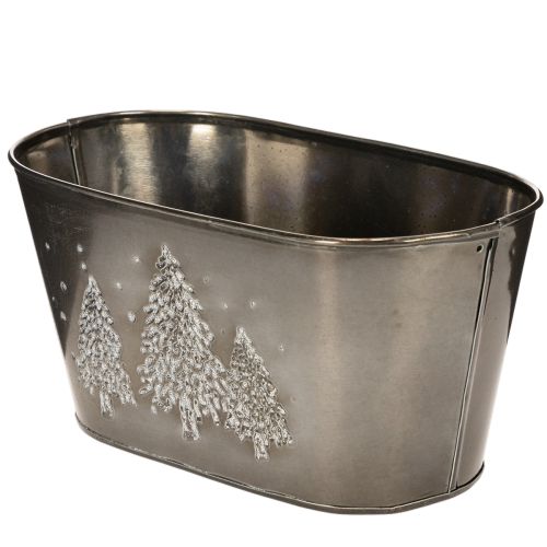 Übertopf oval Zink mit geprägten Tannenbäumen 25x13x12cm silber | Floristik21.de