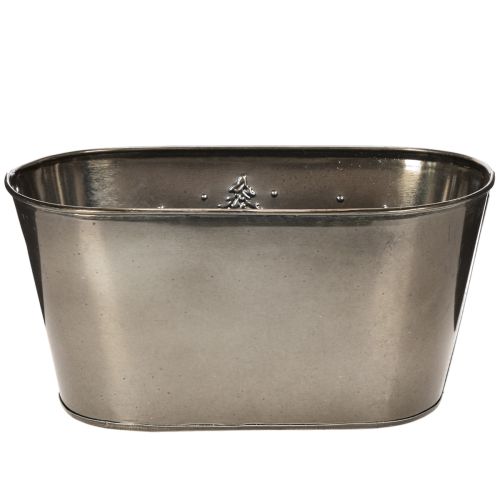 Übertopf oval Zink mit geprägten Tannenbäumen 25x13x12cm silber | Floristik21.de