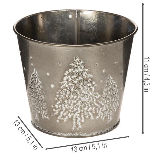 Metall Übertopf mit Tannenmotiv 13cm silber | Floristik21.de