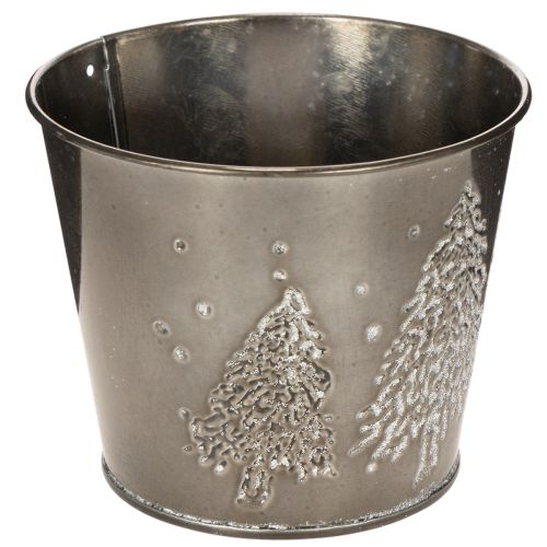 Metall Übertopf mit Tannenmotiv 13cm silber | Floristik21.de