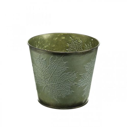 Pflanztopf mit Herbstdeko, Metalldeko, Herbstgefäß Grün Ø18,5cm H17cm