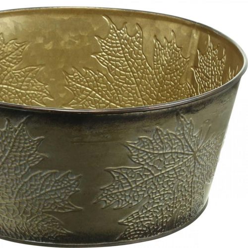 Artikel Herbstschale, Metalltopf mit Blattdeko, Pflanztopf Golden Ø25cm H10cm