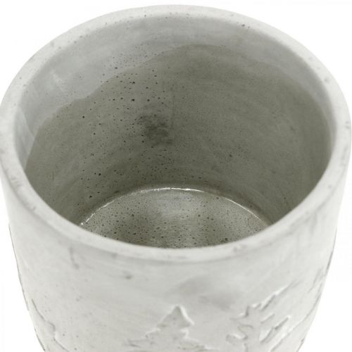 Artikel Übertopf mit Waldmotiv, Winterdeko, Pflanzgefäß aus Beton, Advent Ø12,5cm H11cm
