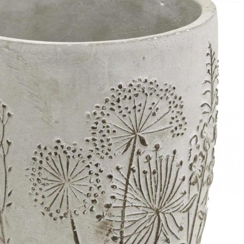 Floristik21 Vase Beton Weiß Blumenvase mit Relief Blumen Vintage Ø14,5cm