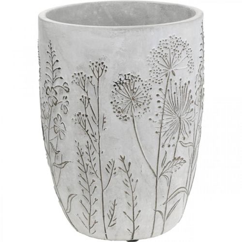 Floristik21 Vase Beton Weiß Blumenvase mit Relief Blumen Vintage Ø18cm