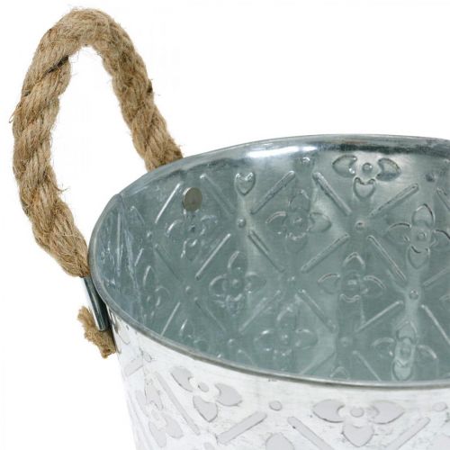 Artikel Metalltopf zum Bepflanzen, Blumentopf mit Henkeln, Pflanzgefäß mit Blumenmuster Ø18cm