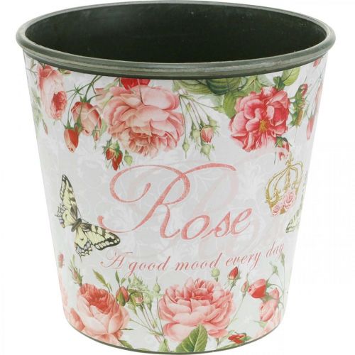 Artikel Pflanzgefäß, Eimer zum Bepflanzen, Übertopf mit Rose H13cm Ø13,5cm