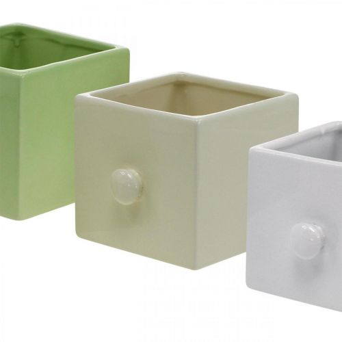 Artikel Übertopf Keramik, Schublade zum Bepflanzen, Quadratisch, 12×10,5×9,5cm 3St