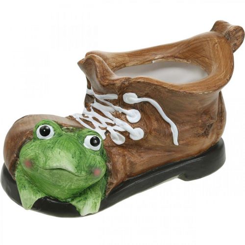 Übertopf Deko, Schuh mit Frosch, Keramik 30x18cm H15cm