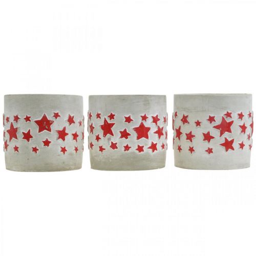 Artikel Keramikdeko Sternmuster, Pflanzgefäß, Beton-Optik, Adventsdeko Ø10,5cm H9,5cm 3St