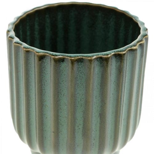 Floristik21 Mini-Blumentopf, Übertopf aus Keramik, Pflanzgefäß gewellt Grün, Braun Ø8cm H8,5cm