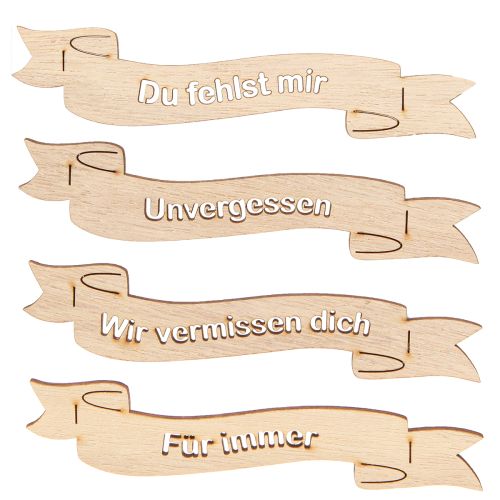 Artikel Trauerspruch Holzbanner 16 x 4,5 cm 12 Stück - Natürliche Dekoration für Gedenkfloristik