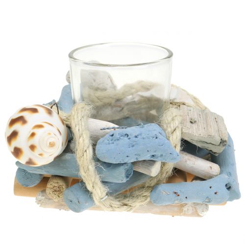 Floristik21 Kerzenhalter aus Treibholz mit Glasteelicht Ø12cm H8cm