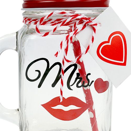 Floristik21 Trinkglas mit Deckel „Mr“ und „Mrs“ 13,5cm 2St