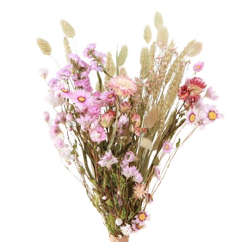 Floristik21 Trockenblumenstrauß Rosa Strohblumen Lagurus Weizen 55cm - Elegante Deko für Zuhause