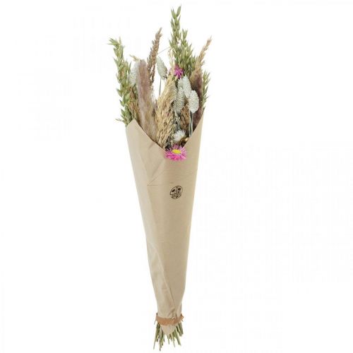 Floristik21 Trockenblumenstrauß Gras Phalaris Strohblumen Pink 60cm 110g