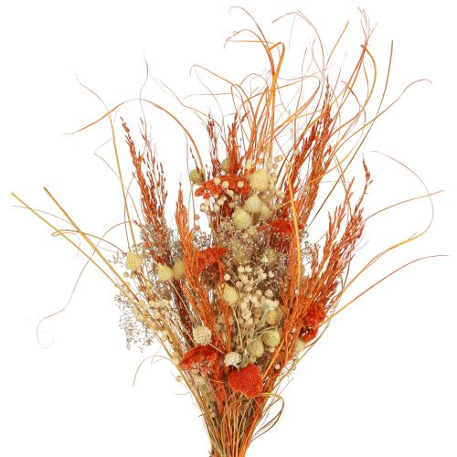 Floristik21 Trockenstrauß mit Distel und Schafgarbe Orange Gebleicht 55cm 150g
