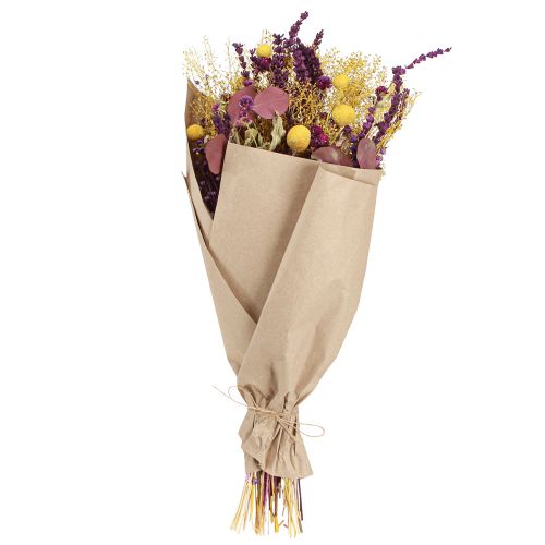Artikel Trockenstrauß Gelb Lila Grün mit Craspedia & Eukalyptus 53cm 150g