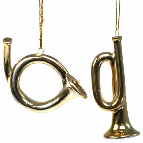 Floristik21 Christbaumschmuck Trompete und Horn zum Hängen Gold 9,5cm 2 St