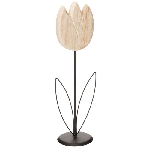 Dekorative Holz-Tulpe auf Metallfuß 47,5 cm - Elegante Dekofigur für Wohn- und Geschäftsräume