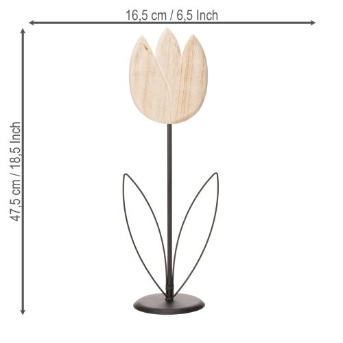 Artikel Dekorative Holz-Tulpe auf Metallfuß 47,5 cm - Elegante Dekofigur für Wohn- und Geschäftsräume