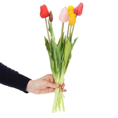 Artikel Kunstblumen Tulpenstrauß bunt 43cm 7 Stück für realistische Dekoration