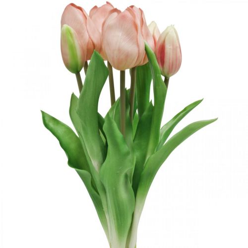 Floristik21 Künstliche Tulpen Real-Touch Pfirsich Rosa 38cm Bund à 7St