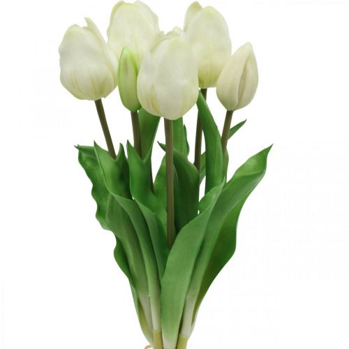 Floristik21 Künstliche Tulpen Weiß Creme Real Touch 38cm 7 St