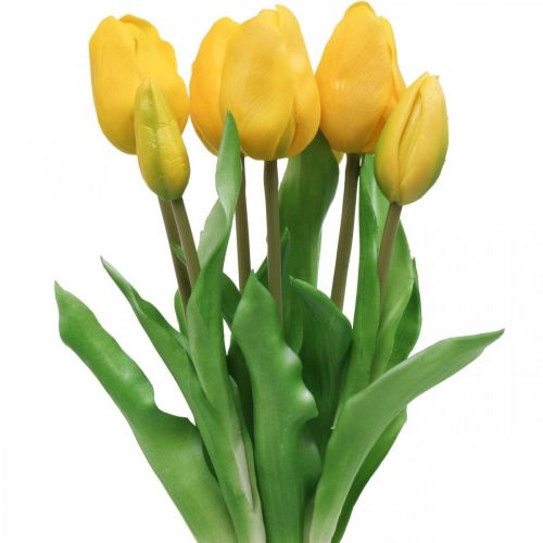 Floristik21 Tulpe Kunstblume Gelb Real Touch Frühlingsdeko 38cm Strauß à 7St