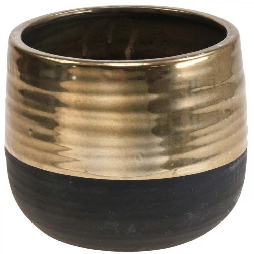 Floristik21 Übertopf Groß Keramik Schwarz Gold Blumentopf Ø20,5cm H18cm