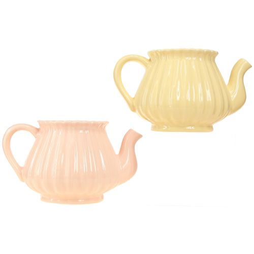 Artikel Retro Keramik-Übertopf Teekanne Orange Gelb 19,5×13,5×11cm 2 St, Blumendeko, Vintage Pflanztopf