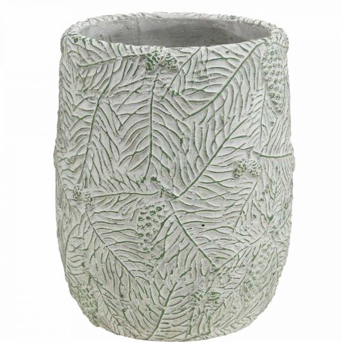 Übertopf Keramik Grün Weiß Grau Tannenzweige Ø12cm H17,5cm