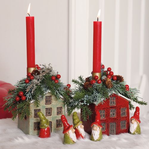 Keramik Übertopf Advent Haus Mint Weiß Deko Winter 10×10×12cm
