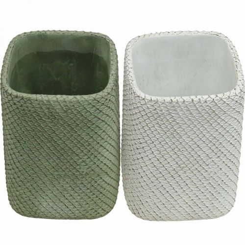 Artikel Übertopf Keramik Weiß Grün Relief Netz 14x14cm H21,5cm 2St