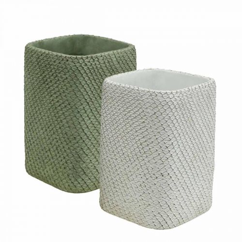 Übertopf Keramik Weiß Grün Relief Netz 12x12cm H17,5cm 2St