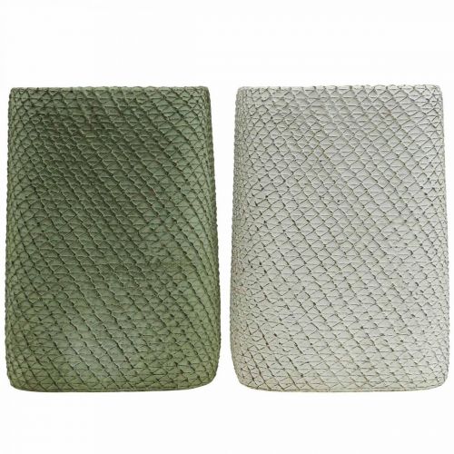 Artikel Übertopf Keramik Weiß Grün Relief Netz 12x12cm H17,5cm 2St