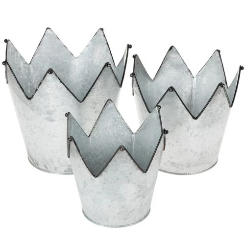 Übertopf Krone Metall Deko Zink Ø21,5/19,5/17cm 3er-Set
