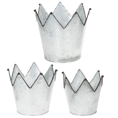 Übertopf Krone Metall Deko Zink Ø21,5/19,5/17cm 3er-Set | Floristik21.de