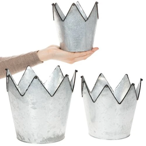 Übertopf Krone Metall Deko Zink Ø21,5/19,5/17cm 3er-Set | Floristik21.de