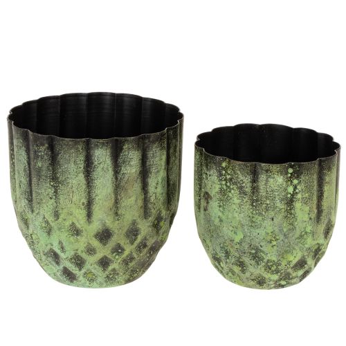 Übertopf Metall Vintage Blumentopf Grün Ø14/12cm 2er-Set | Floristik21.de
