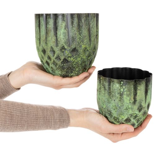Übertopf Metall Vintage Blumentopf Grün Ø14/12cm 2er-Set | Floristik21.de