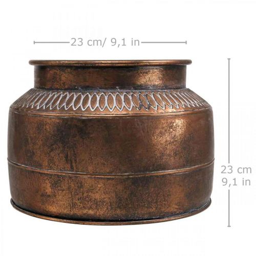Floristik21 Übertopf groß Metall Kupfern Relief Deko Kübel Ø31,5cm H23cm