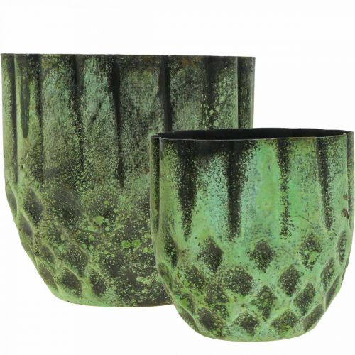 Artikel Übertopf Metall Vintage Blumentopf Grün Ø14/12cm 2er-Set