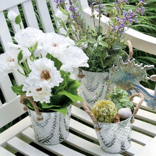 Artikel Übertopf mit Blumenmuster, Metalltopf zum Bepflanzen, Pflanztopf mit Henkeln Ø25,5cm
