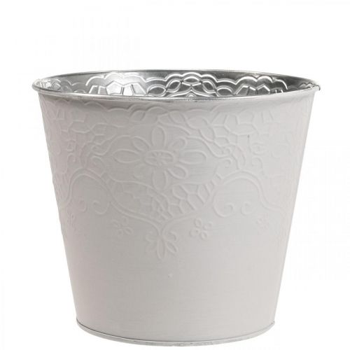 Übertopf Metall Blumenübertopf Pastell Weiß Ø13,5cm H12,5cm