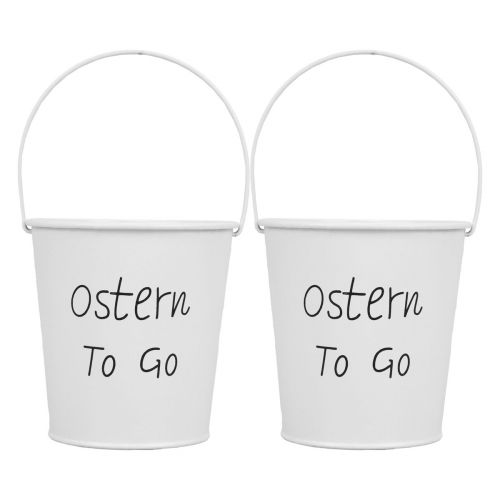 Übertopf Ostern Blumentopf Metall Eimer Weiß 10,5cm 3 St