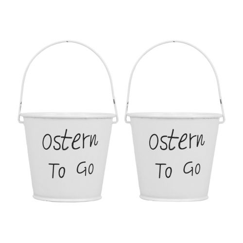 Übertopf Ostern Mini Blumentopf Metall Eimer Weiß 7cm 6St