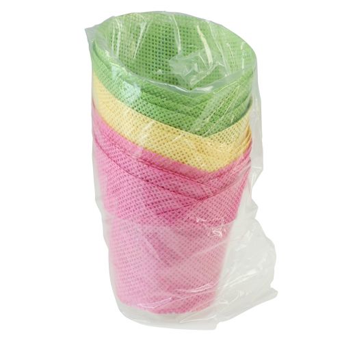 Artikel Übertopf Papier gewebt Pink, Gelb, Grün Ø7cm H13cm 12St