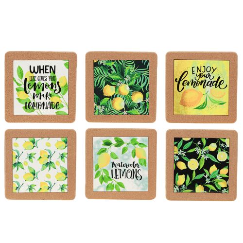 Artikel Untersetzer Zitronen Platzsets Sommer Keramik Kork 19,5×19,5cm 6er Set